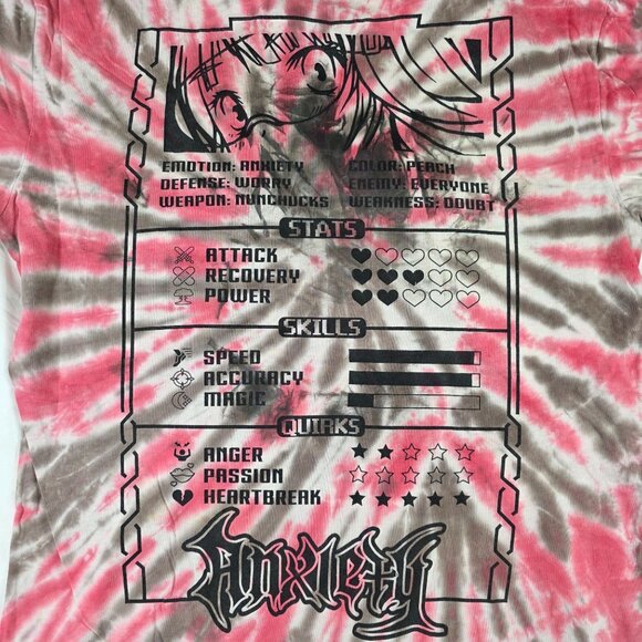 Broken Promises Anxiety Tie Dye Mens Large Pink Brown Shirt Anime Casual Expos - Picture 3 of 9